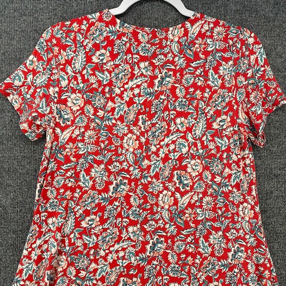 Old Navy Dress Womens M Red Floral A-Line Pullover Boho Cottagecore Prairie Farm - Picture 5 of 9